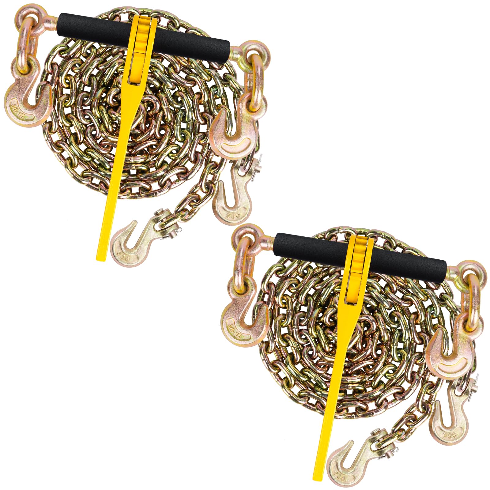 Lechansen G80 ヘビーデューティーバインダーチェーン - 2個パック トレーラー安全チェーン アップグレードされたG80グラブフック付き、5/16インチ × 20フィートの牽引チェーン、7ポンドの作業負荷制限安全チェーン タイダウン用ロギングチ Amazon.co.jp: Lechansen チェーンバインダーとチェーン2セット、G80 5